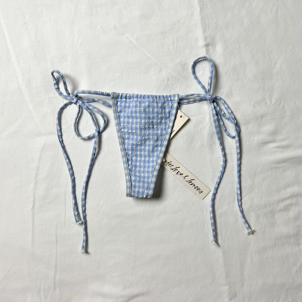 for love & lemons bay blue gingham flower cheeky bikini bottoms